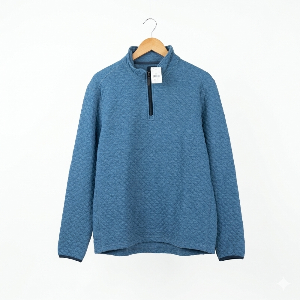 NWT J.CREW Men's Diamond Quilted Blue Pullover Sweater Size M